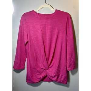 T by Talbots Shirt Womens Hot Pink Stretch 3/4 Sleeve Faux Wrap Front Small